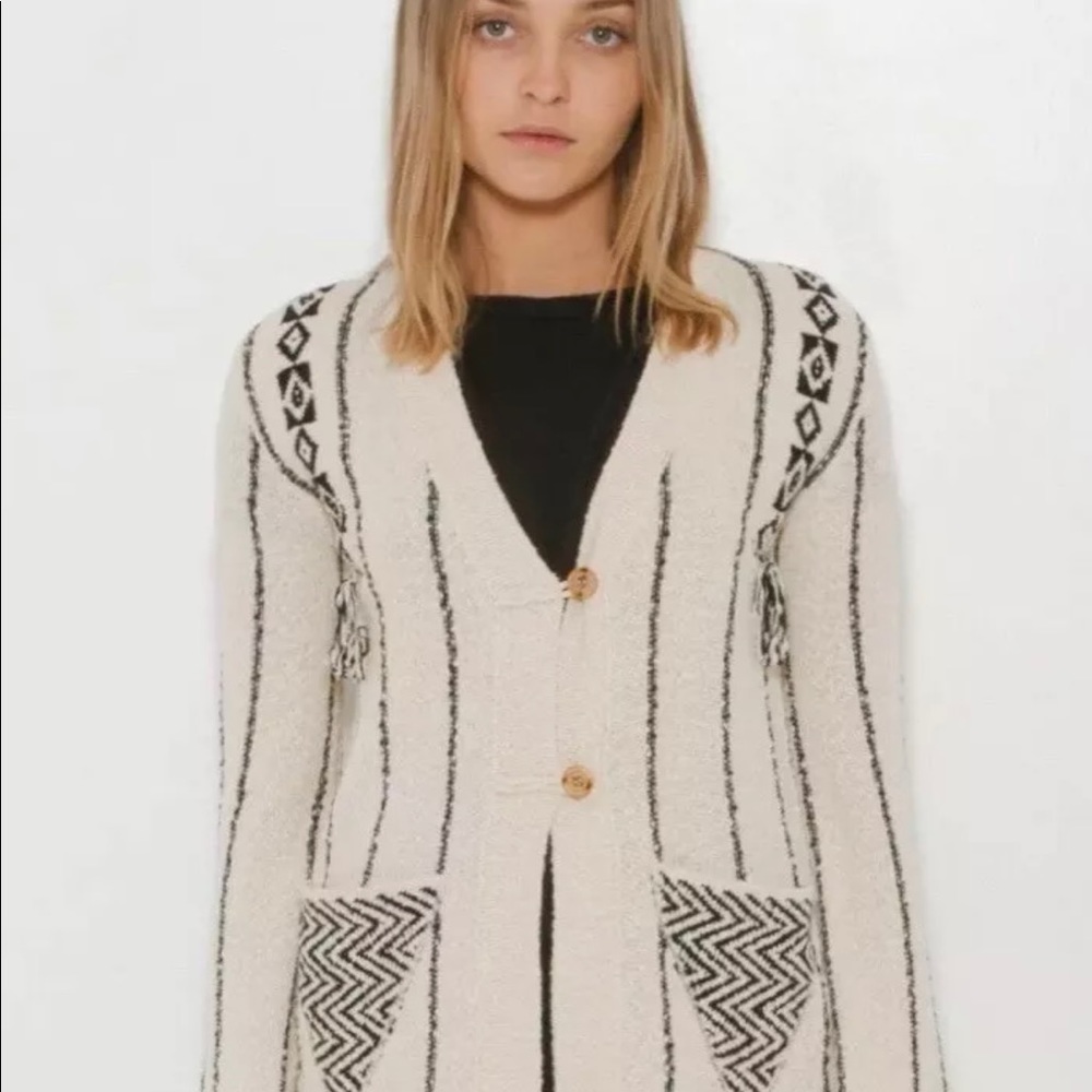 Raquel Allegra Moroccan Sweater Cotton Cardigan Tassels Size 1